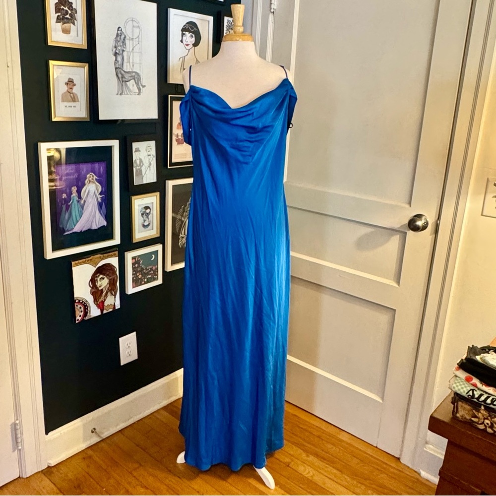 Drapey Off Shoulder Blue Dress